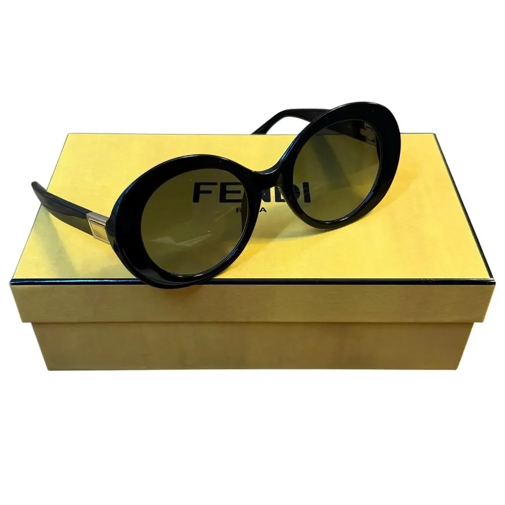 FENDI Peekaboo Sunglasses Oval 0293/S Black Gold Hinge Detail Italy Made Women's